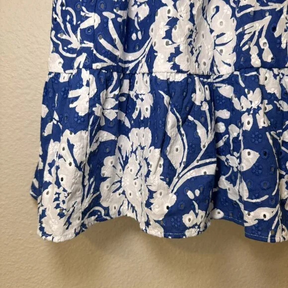 ZARA Womens Blue White Floral Embroidered Sleeveless Dress Size XL - Picture 9 of 15